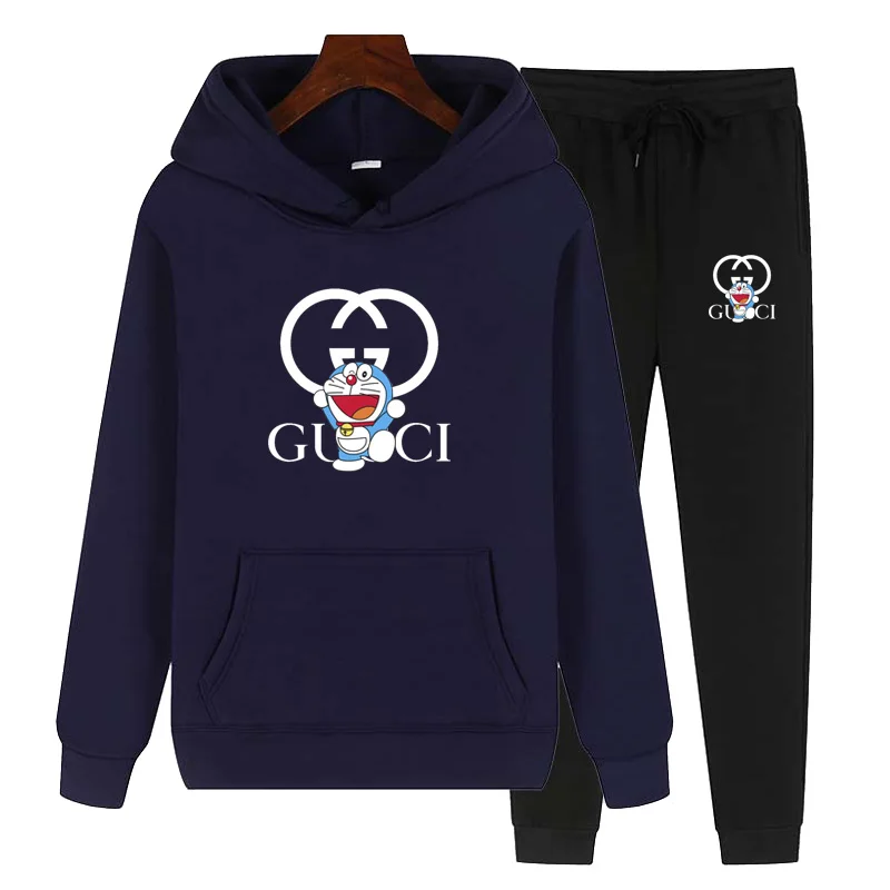 

Spring And Autumn Fashion Men's Solid Color Sportswear Two-Piece Suit Men's Printed Anime Hoodie And Casual Pants Suit Set