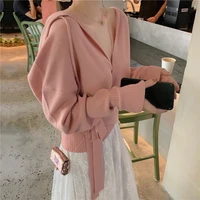 news cardigan sweater coat womens wear loose tops autumn female sexy hooded fashion exposure of clavicle knitted casual lady