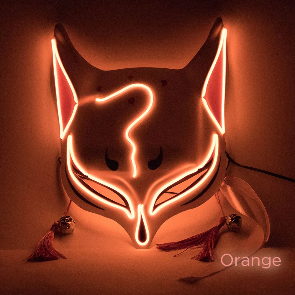 Хэллоуинский комплект «Lighted Kitsune Fox Led Mask Costume Rave Cosplay EDC Party Masque Masquerade Masks Neon Glowing on».