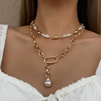 flashbuy new design metal imitation pearls pendant necklaces for women gold color chain choker necklace statement jewelry