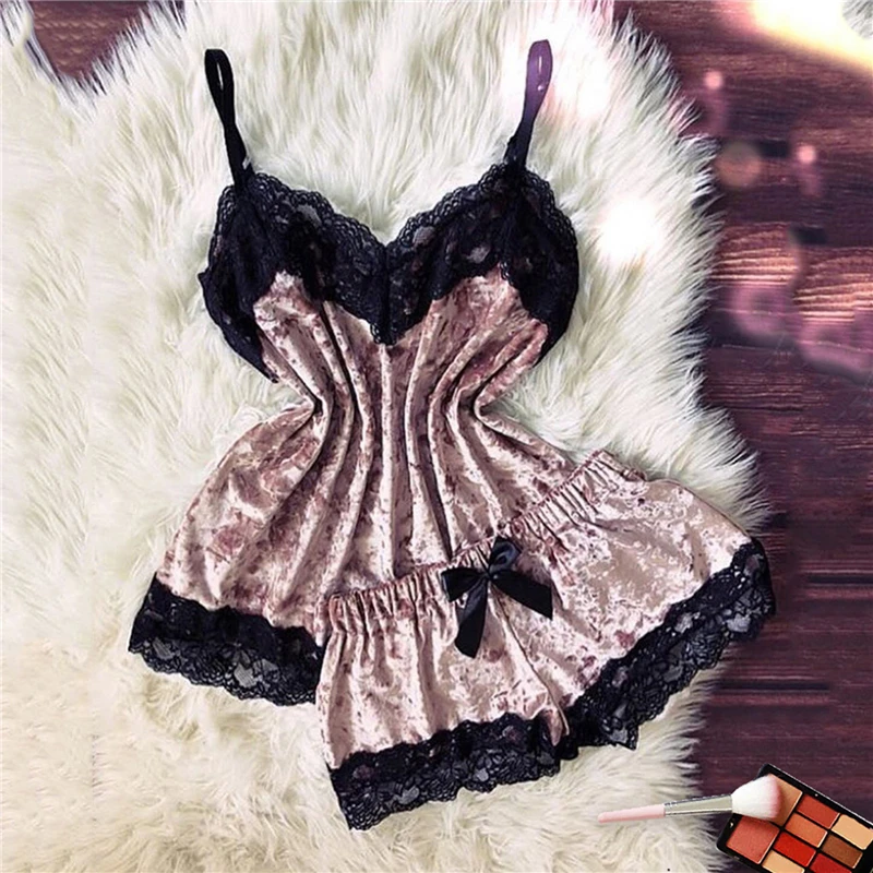

Women Sexy Sleepwear 2023 New Fashion Ladies Lace Pajama Set Suspender Tops Bowknot Shorts Underwear Pajamas Suit