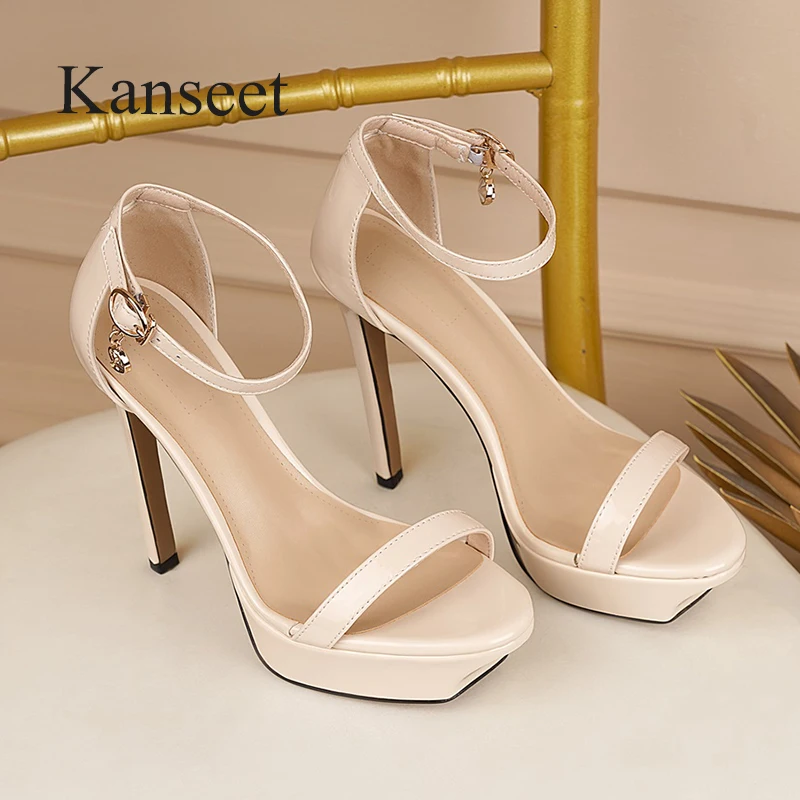 Kanseet Genuine Leather Sandals Women 2021 New Summer Sexy Thin High Heels Party Prom Ankle Strap Female Shoes Ladies Footwear