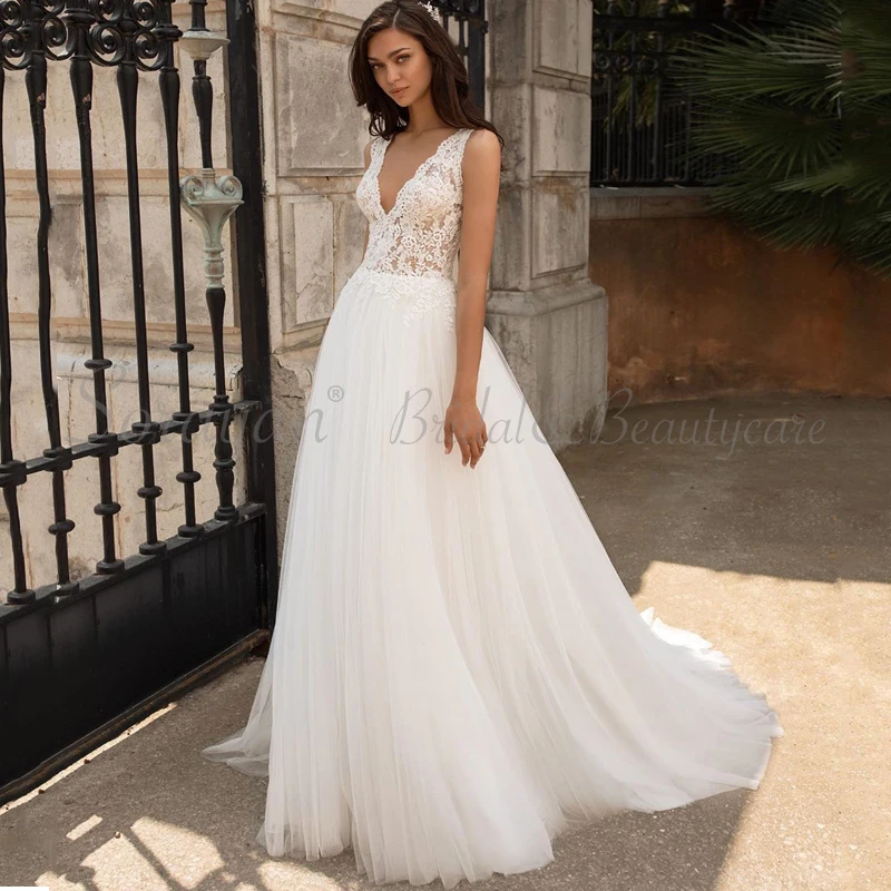Женское свадебное платье с открытой спиной кружевное ТРАПЕЦИЕВИДНОЕ ПЛАТЬЕ С