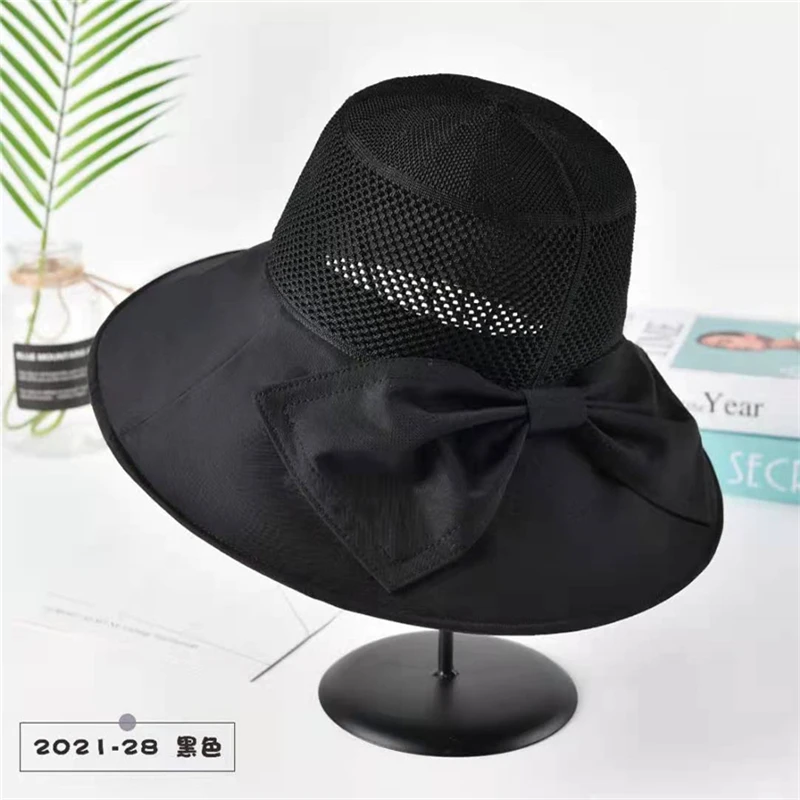 

Women Summer Top Hat Casual Bow Breathable Basin Hat Solid Color Bucket Beach Visor Hat Outdoor Vacation Lady Sun Hat