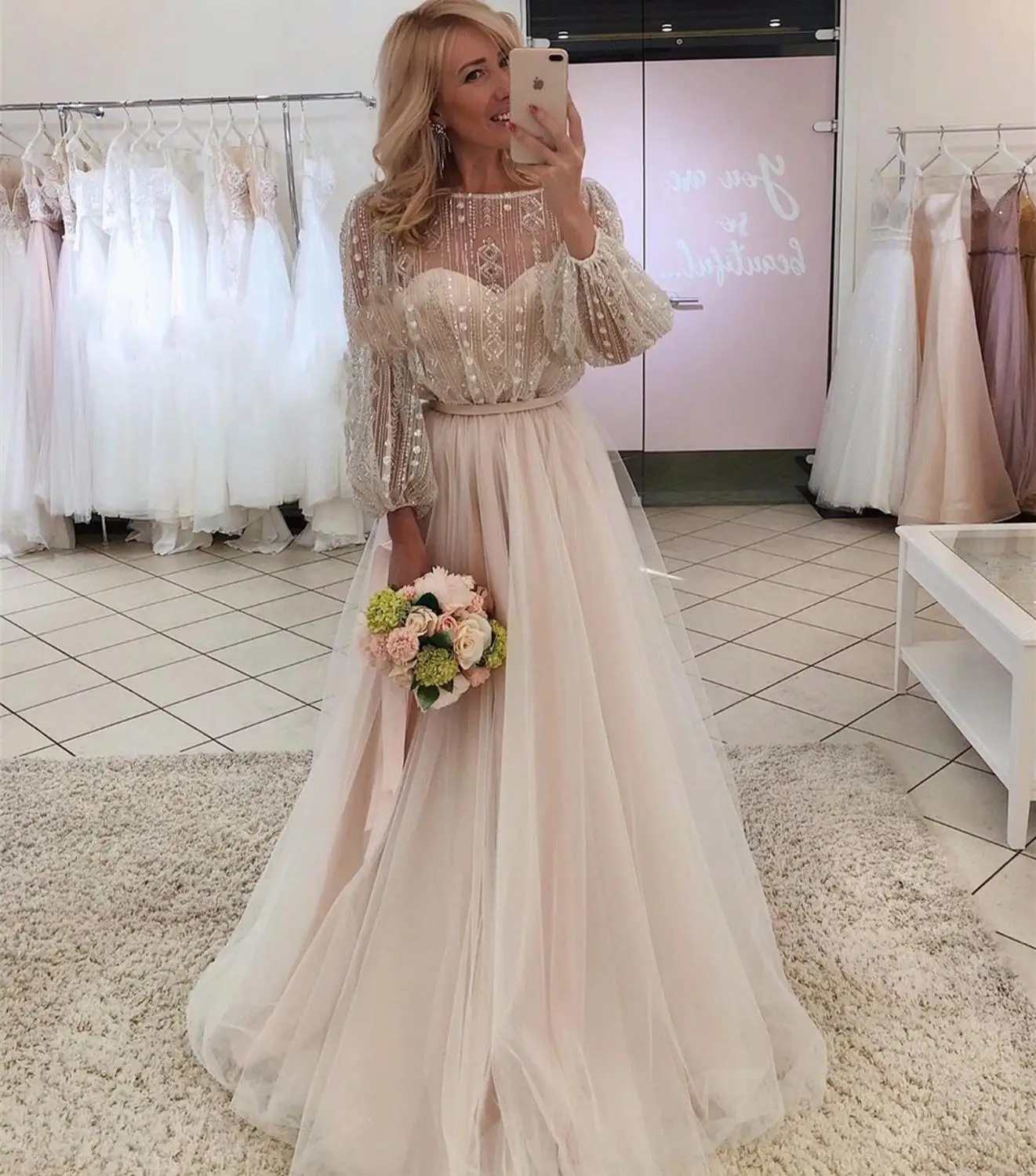 2021 последнее свадебное платье с длинным рукавом Элегантный Тюль расшитый