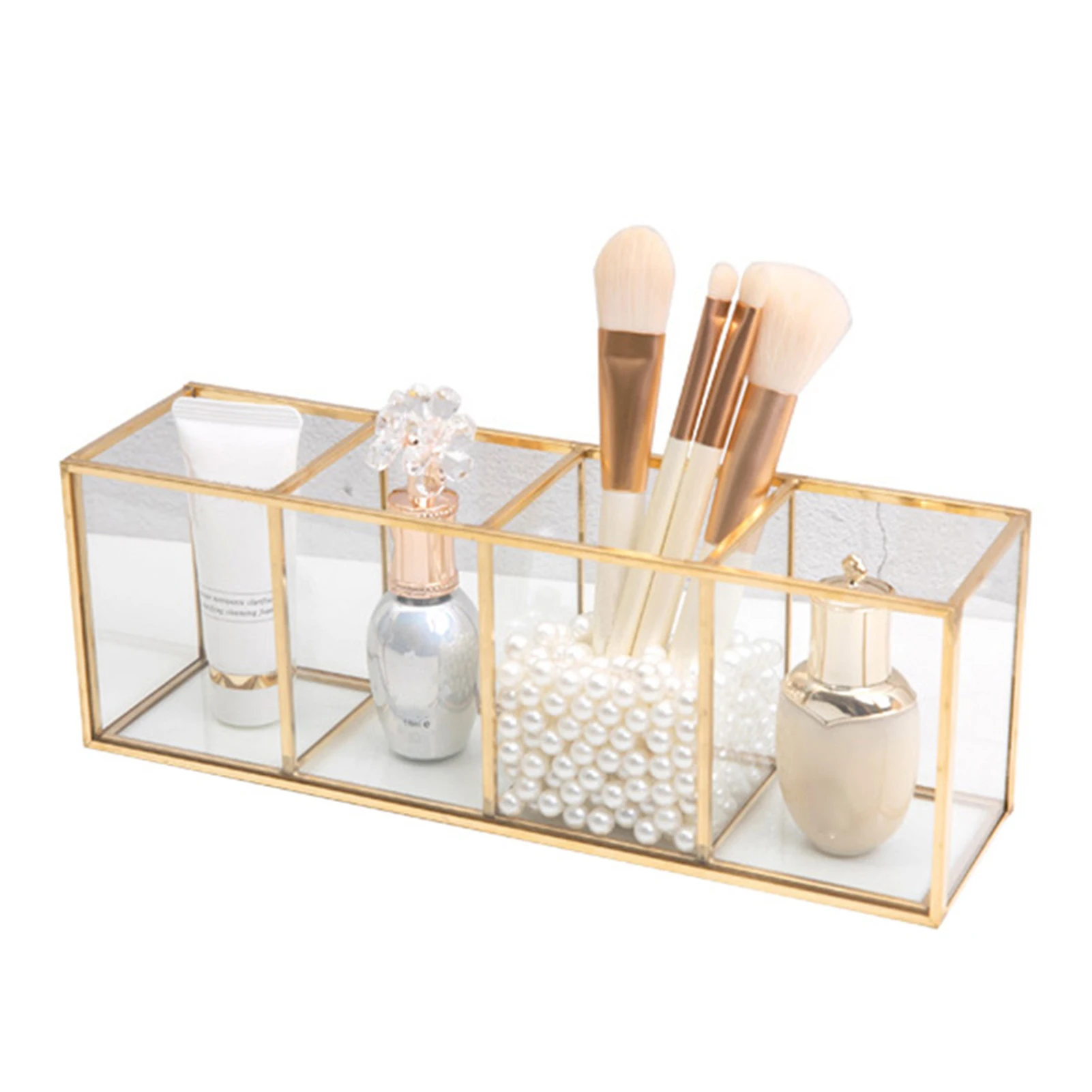 

Hot Grid Glass Storage Box Simple Luxury Modern Cosmetics Display Case Organizer for Stationery Pen Brush PLD