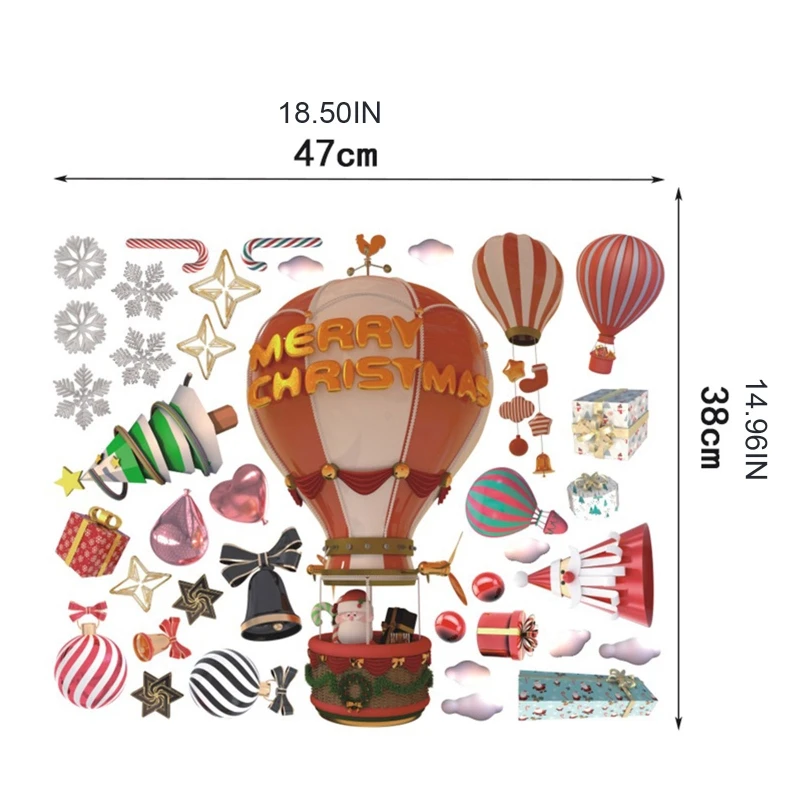 

Christmas Decoration Wall Stickers Hot Air Balloon Snowflake Xmas Tree Pattern Stickers Home Living Room Decor Props