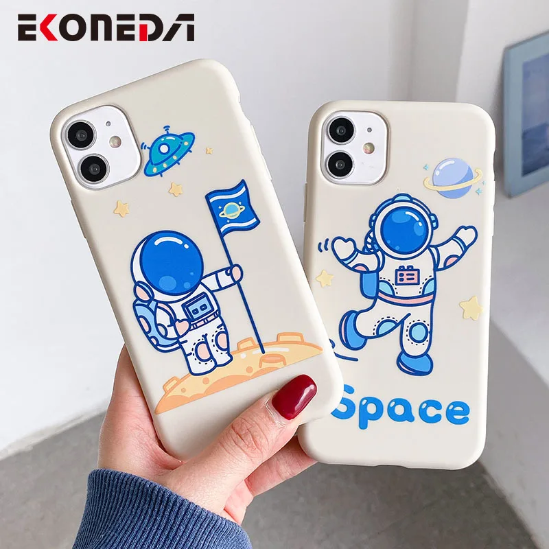 

EKONEDA Protective Phone Case For iPhone 12 11 Pro XS Max X XR 7 8 6S Plus Case Silicone Cartoon Astronaut Back Cover