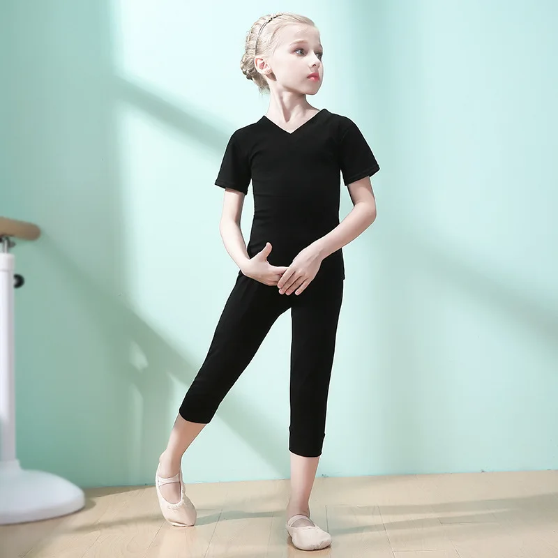 Детская Одежда для танцев Топ и штаны с короткими рукавами девочек мальчиков