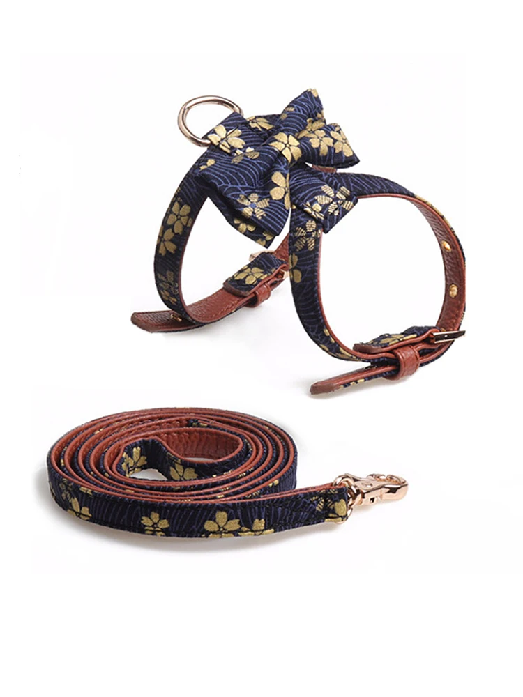 

Japanese Bow Printed Design Cat Traction Rope Soft Leather Cat Special I-shaped Vest Cat Belt Anti-break Free Cat Rope ZH882