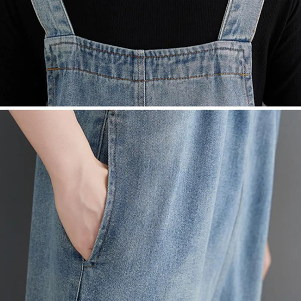 Джинсовый комбинезон женский джинсовый комбинезон-шаровары с широкими