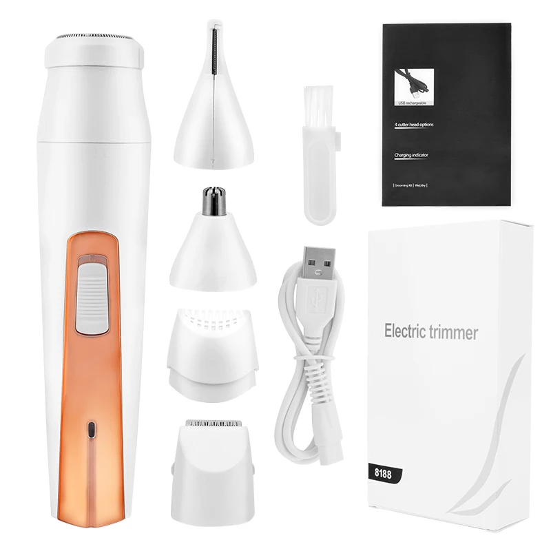 Женский Электрический эпилятор 4 в 1 триммер для зоны бикини бровей носа Триммер