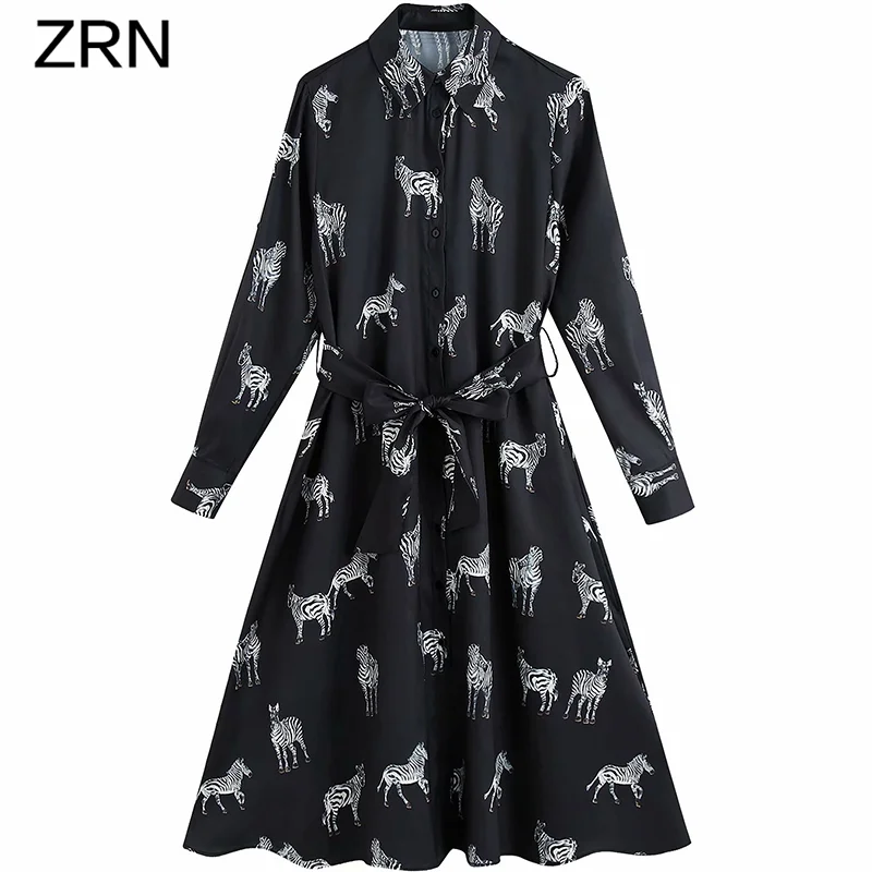 Женское винтажное платье с длинным рукавом ZRN однобортное трапециевидной формы