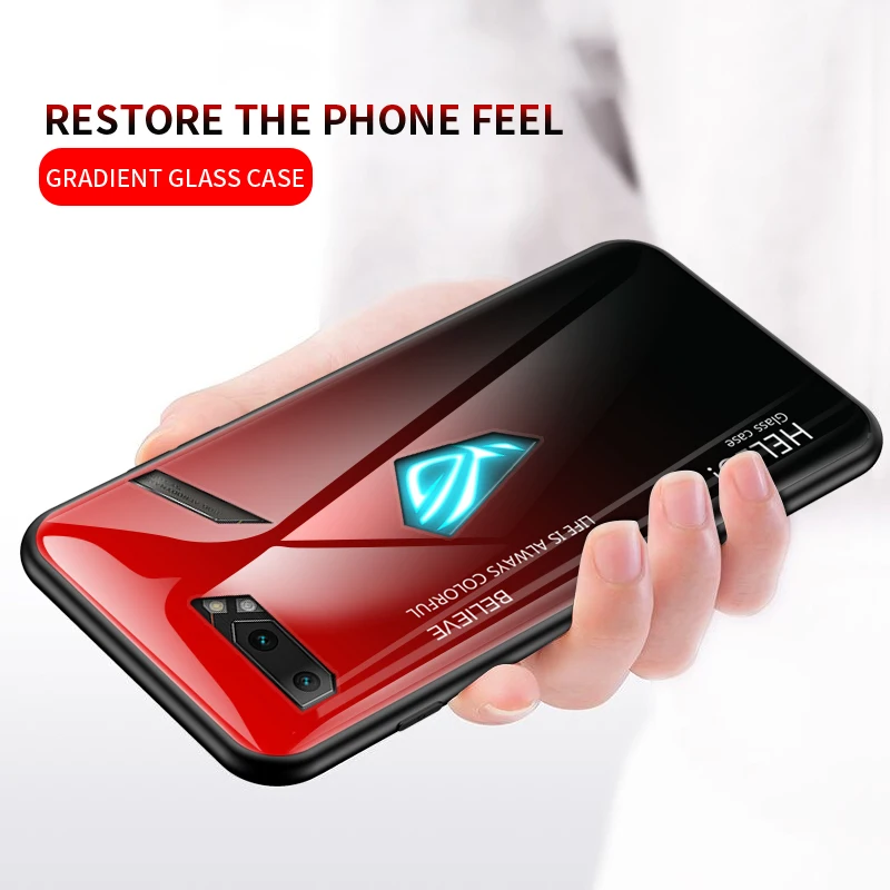 Для Asus ROG Phone 2 ZS660KL градиентный чехол из закаленного стекла силиконовая рамка