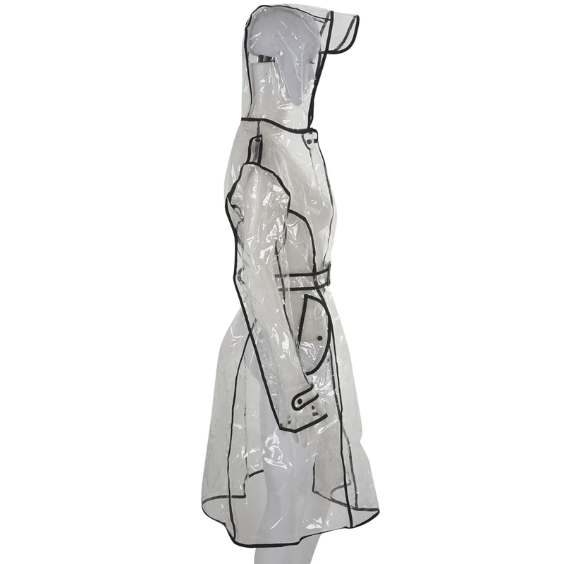 Transparent Ladies Long Raincoat Women'S Belt Waterproof Travel Windbreaker Eva | Дом и сад