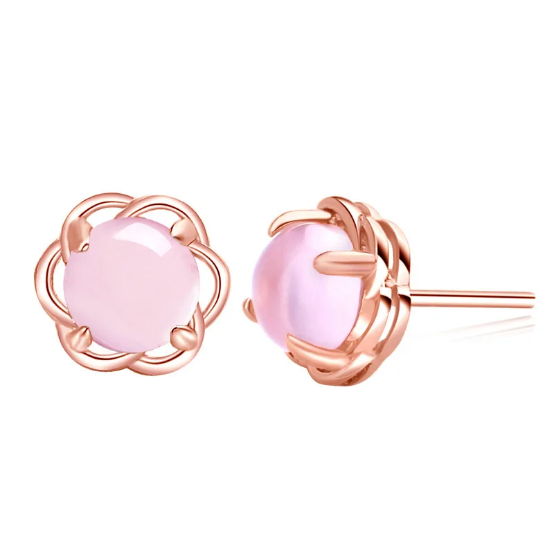 Женские серьги-гвоздики с розовым кристаллом