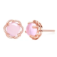 natural oval cut pink crystal stud earring for women rose gold plated color rose quartz gemstone earring wedding fine jewelry