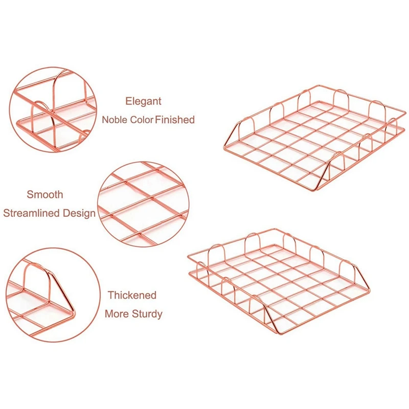 

1x Pen Holder, Makeup Brush Holder Wire Iron Pencil Holder Rose Gold & 3Pcs Metal Magazine Rack File Rack