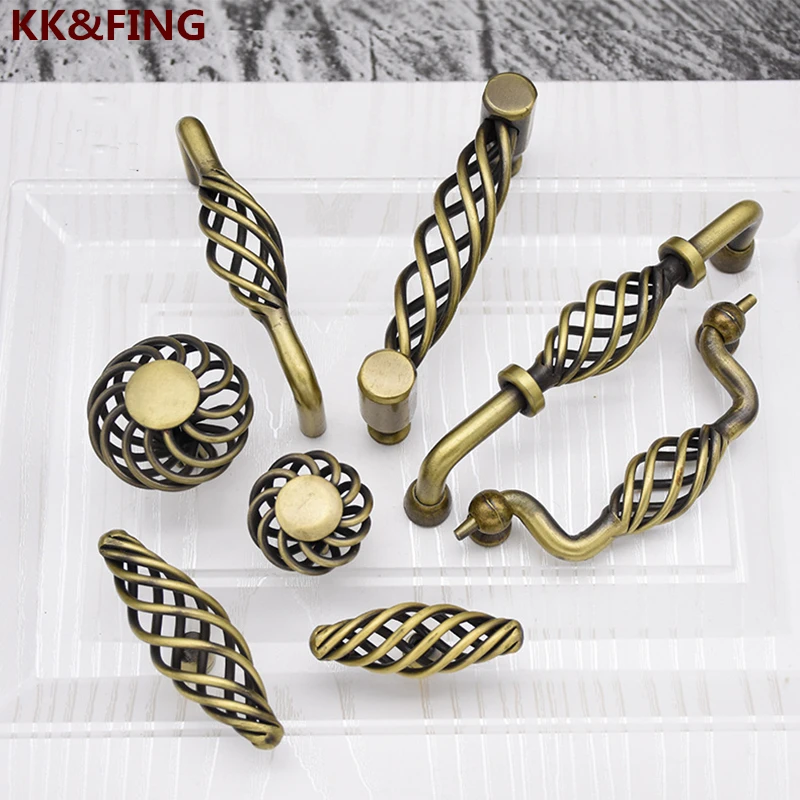 

KK&FING Birdcage Bronze Cabinet Handles Hollowed Retro Black Cabinet Door Pulls Single Hole Drawer Knobs Cupboard Handles