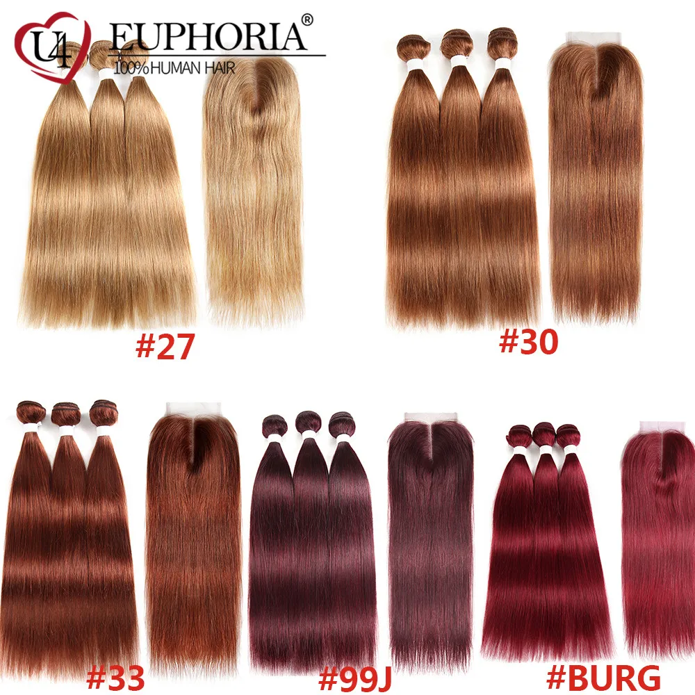 

Straight Hair Bundles With Closure 4x4 Blonde 27 Red Burg Brazilian Remy Human Hair 3/4 Pcs Bundles With Lace Closure Euphoria