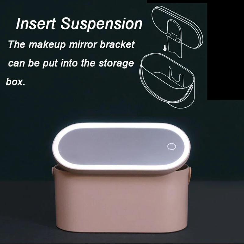 

2 In 1 Portable Cosmetics Organizer with Makeup Mirror LED Lights Creative Travel Makeup Tools Portable Makeup Storage Box