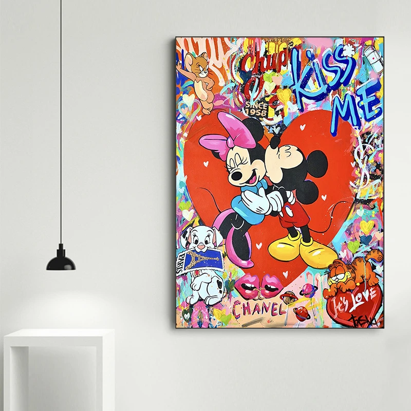

Disney Graffiti Mickey Cartoon Poster Mickey Mouse Minnie Love Canvas Painting Print Wall Art Picture for Living Home Decoration