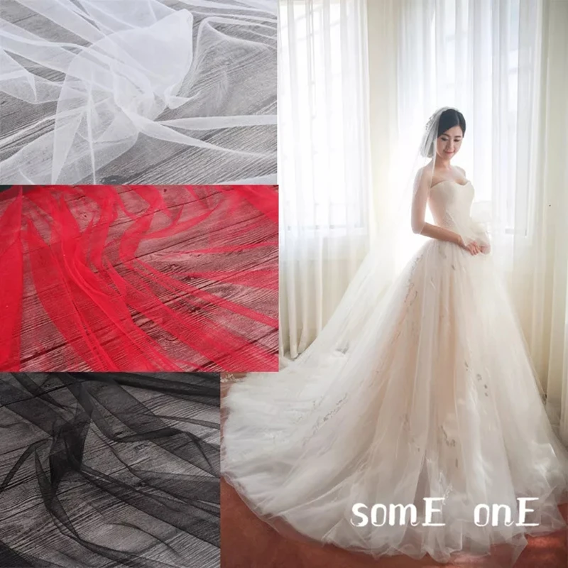 

1Meter Wedding Dress Tulle Fabric 100% Nylon White Black Red DIY Patchwork Headdress Veil Skirts Dress Designer Fabric