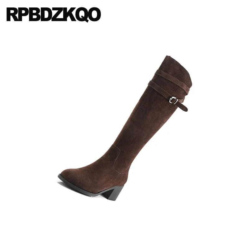 Круглый носок пояса с мехом сапоги выше колена на высоком толстом каблуке