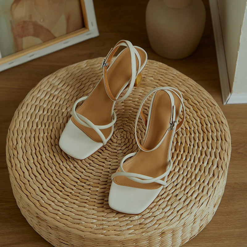 

Elegant Genuine Leather Women's sandals Summer Shoes metal High Heels Sandals Women ankle strap Wedding Basic Shoes Woman