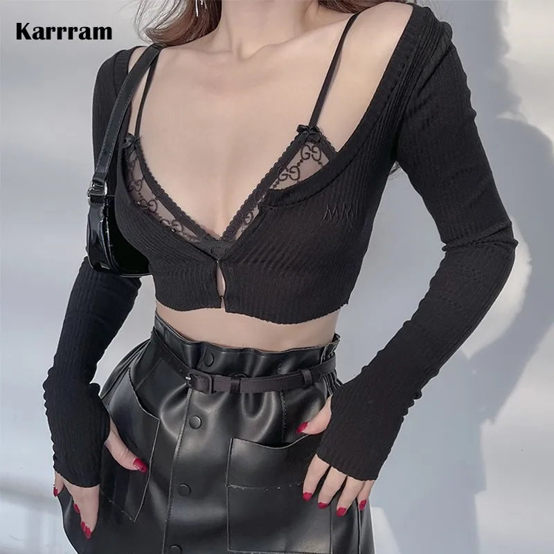 

2021 Spring Fashion 2 Color Sexy Cropped Cardigan Slim Elastic Knitted Long Sleeve Sweater All-match Crop Top Women Streetwear