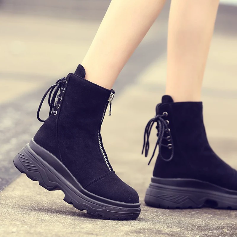 Женские Плюшевые Ботинки Ботильоны на плоской подошве зимние ботинки 2018 | Обувь