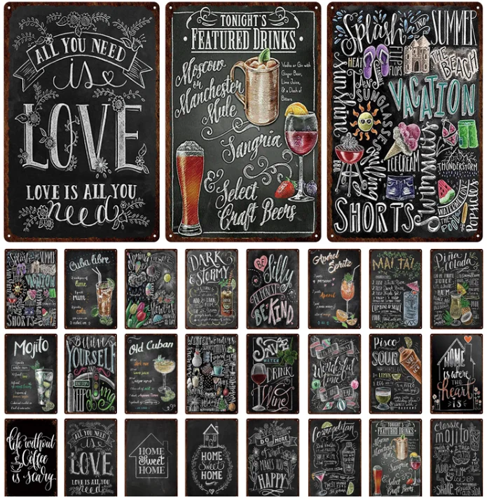 

Summer Time Drinks Retro Metal Tin Signs Mojito Cocktail Plaque Vintage Poster Bar Pub Art Stickers Wall Decor Metal Painting