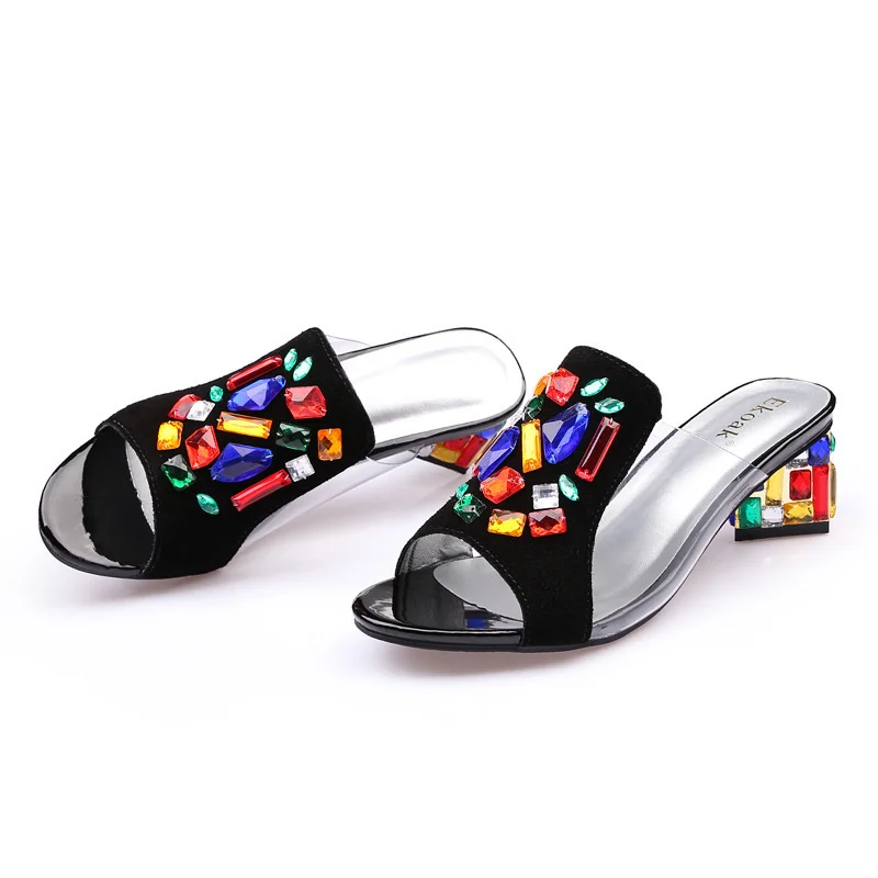 

All year round summer new large size slippers fish mouth water drill sandals women thick heel leather sandals women wear out in