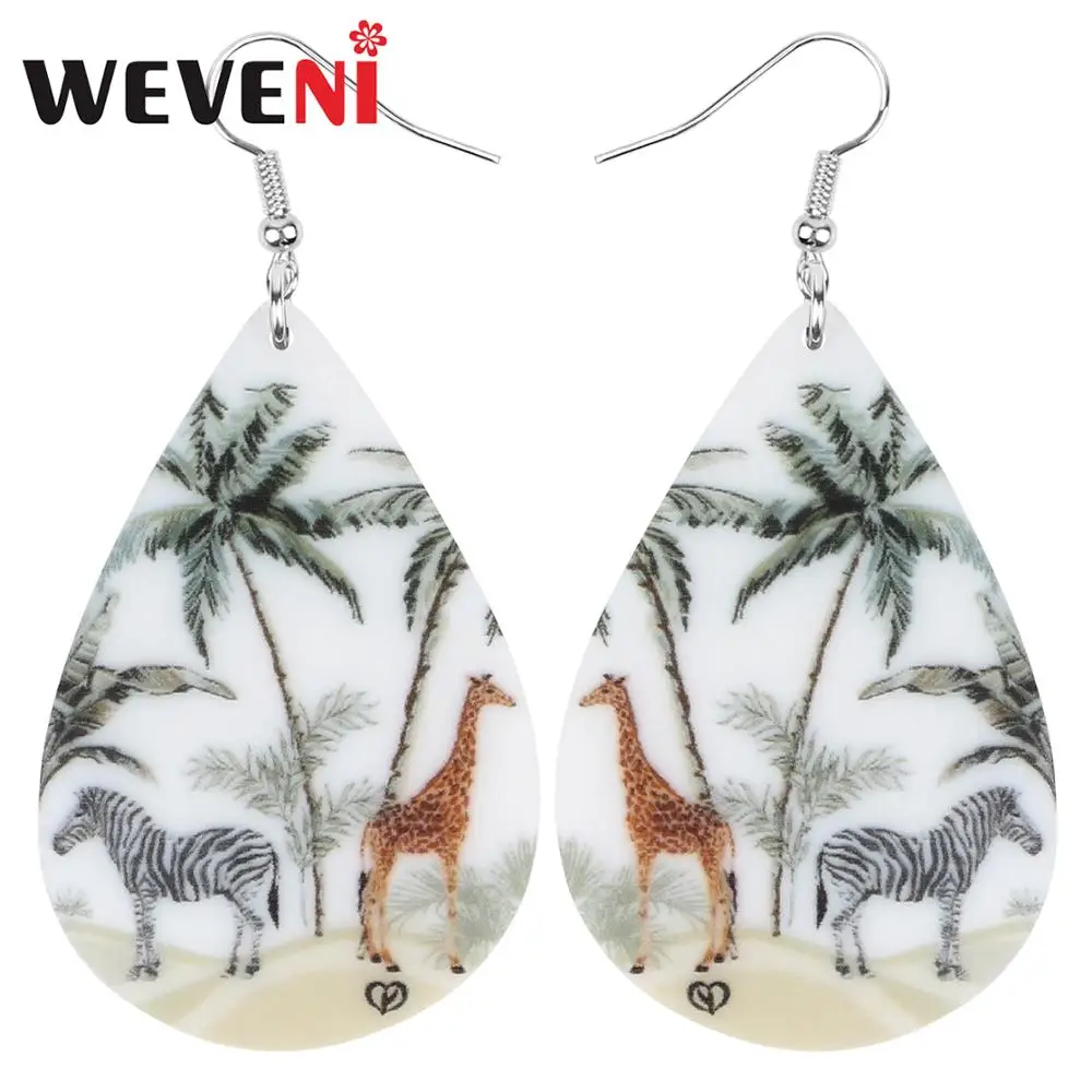 WEVENI акриловые каплевидные серьги в виде жирафа оленя кокосового ореха дерева