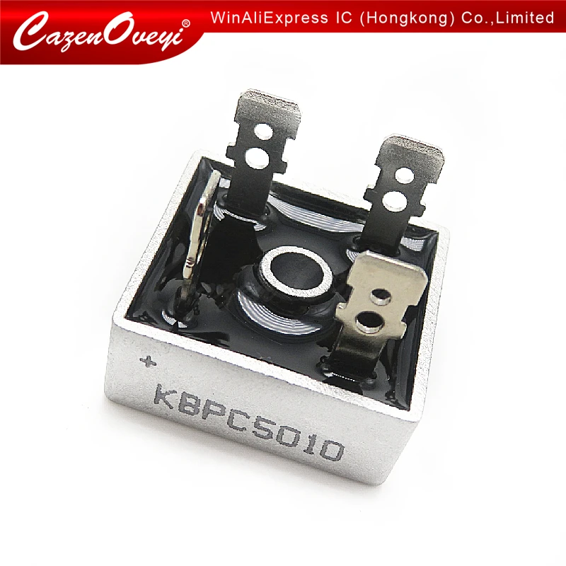 2 шт./лот KBPC5010, мостовой выпрямитель, 1000 В, 50 А, металлический корпус для максимального рассеивания тепла, 1000 В, 2,8 см, квадратный диодный мост