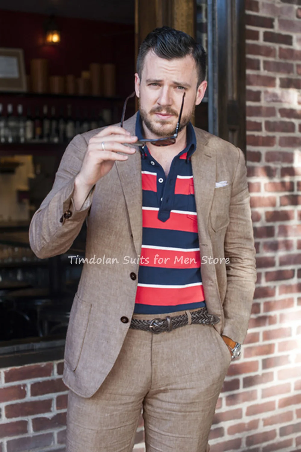 2 pçs ajuste fino casaco marrom feito sob encomenda notch lapela blazer calças conjuntos ternos masculinos dos padrinhos festa de casamento vestir jaqueta masculina + calças (0)