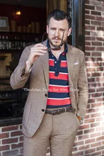 2 pçs ajuste fino casaco marrom feito sob encomenda notch lapela blazer calças conjuntos ternos masculinos dos padrinhos festa de casamento vestir jaqueta masculina + calças (3)