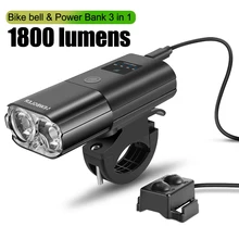 Bicycle Light 1800Lumen 4000mAh Bike Headlight Power Bank Flashlight Handlebar USB Charging MTB Road Cycling Highlight