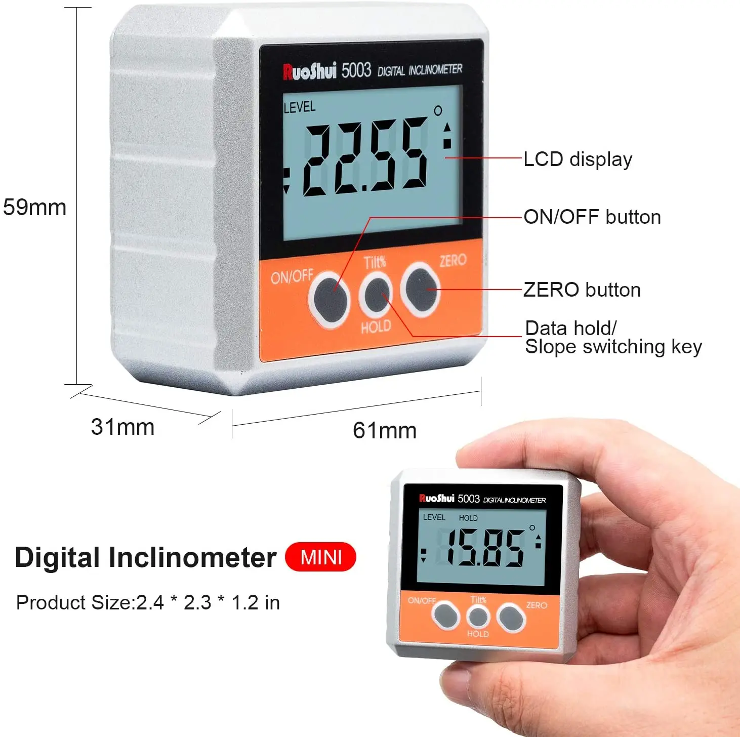 Ruoshui Digital Angle Finder Inclinometer Electronic Protractor Bevel BOX Magnetic Mini Level angle Gauge Measurement Tool | Инструменты