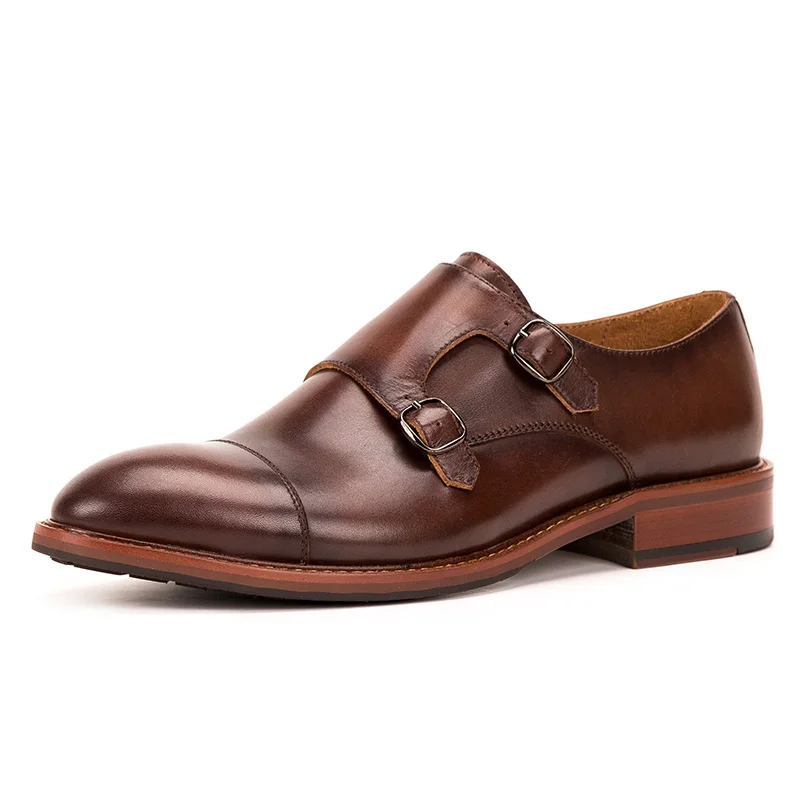 2020 мужские туфли ручной работы из натуральной кожи с двойным ремешком модельные
