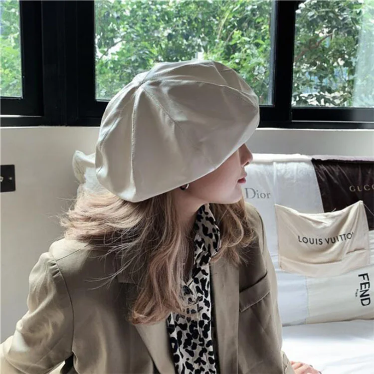Berretti in pelle PU di grandi dimensioni cappelli femminili tinta unita di alta qualità per donna Casual personalità francese elegante Gorros