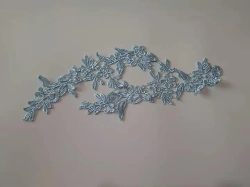 sky blue Заводская цена! 2 зеркальные пары, 16 цветов, Новое поступление, Кружевная аппликация, цветок, швейная отделка, свадебное украшение, 25X8,5 см, BD0258 - Цвет: sky blue