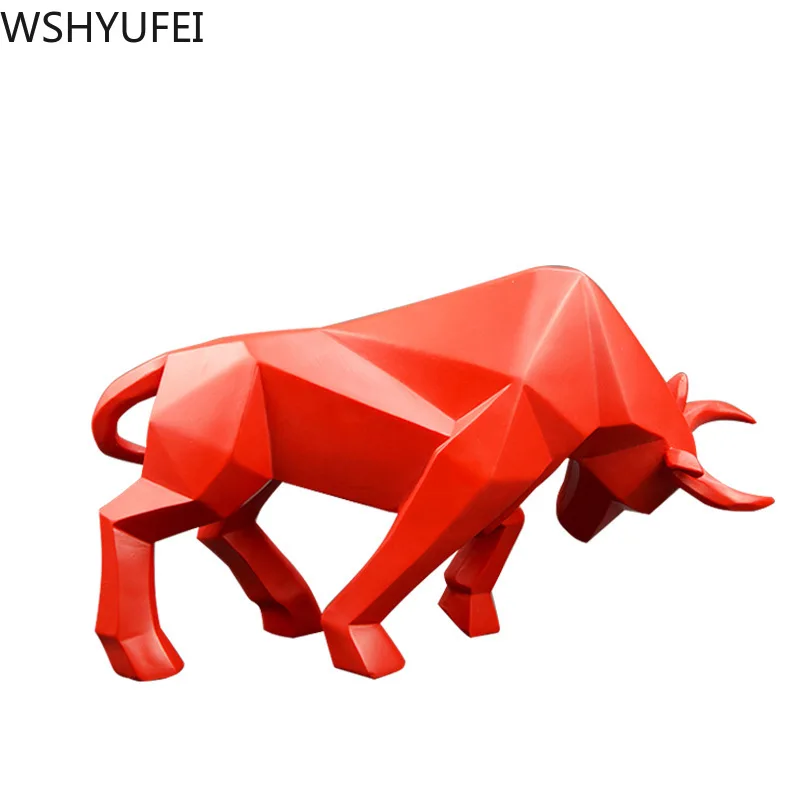 

WSHYUFEI Creative Solid Geometry Cattle Figurine Decoration Living Room Ornaments Resin Crafts Home Office Desktop Furnishing