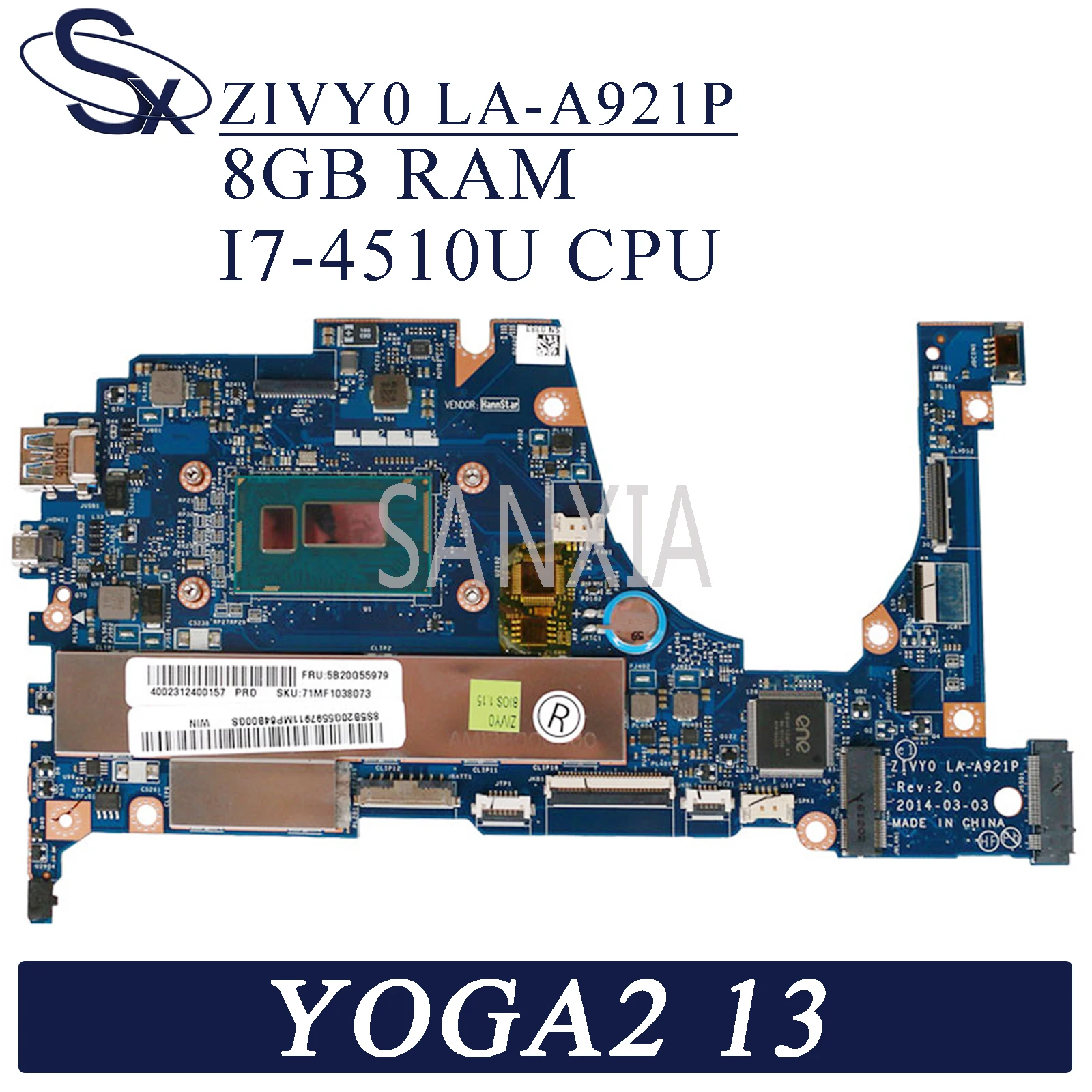 KEFU LA A921P материнская плата для ноутбука Lenovo YOGA 2 13 оригинальная 8GB RAM I7 4510U/4500U
