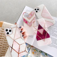 pink electroplated geometric marble phone case for iphone 13 12 11 pro max 8 7 plus xr xs max se2020 hard thin imd back cover