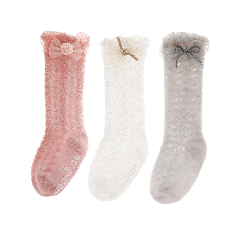 

0-2Yrs Baby Girl Cartoon Socks Toddler Baby Cotton Summer Mesh Baby Knee Socks Newborn Infant Non-slip Long Baby Socks 3Pairs