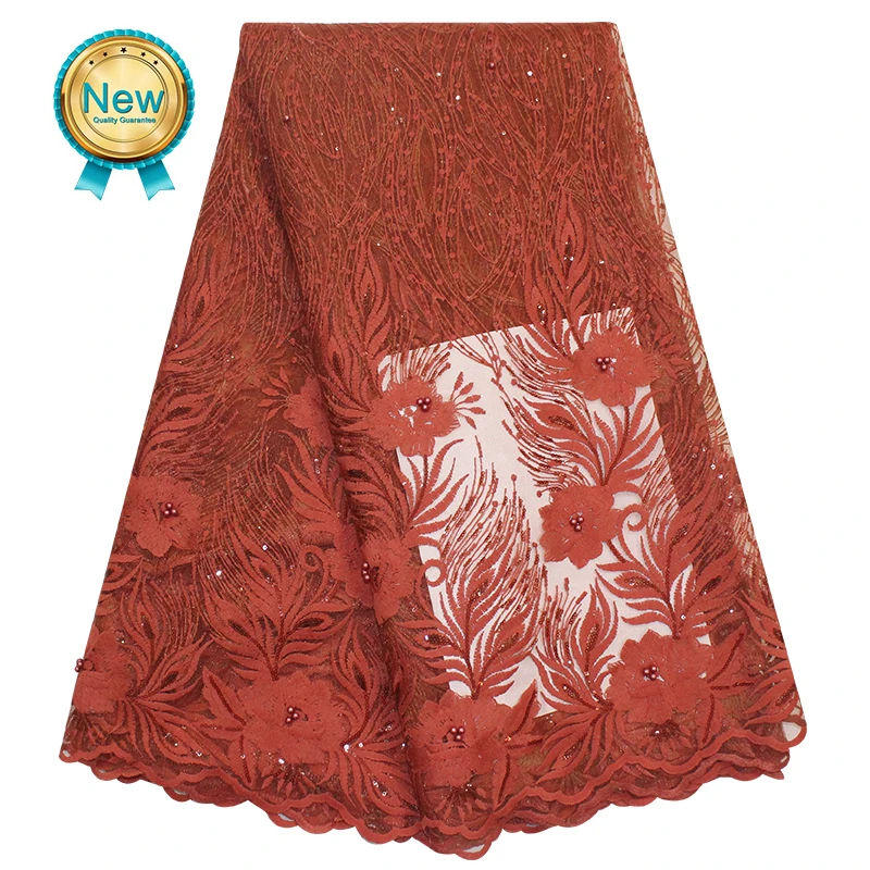 Последний французский Тюль сгоревшая оранжевая кружевная ткань 2020 Высокое