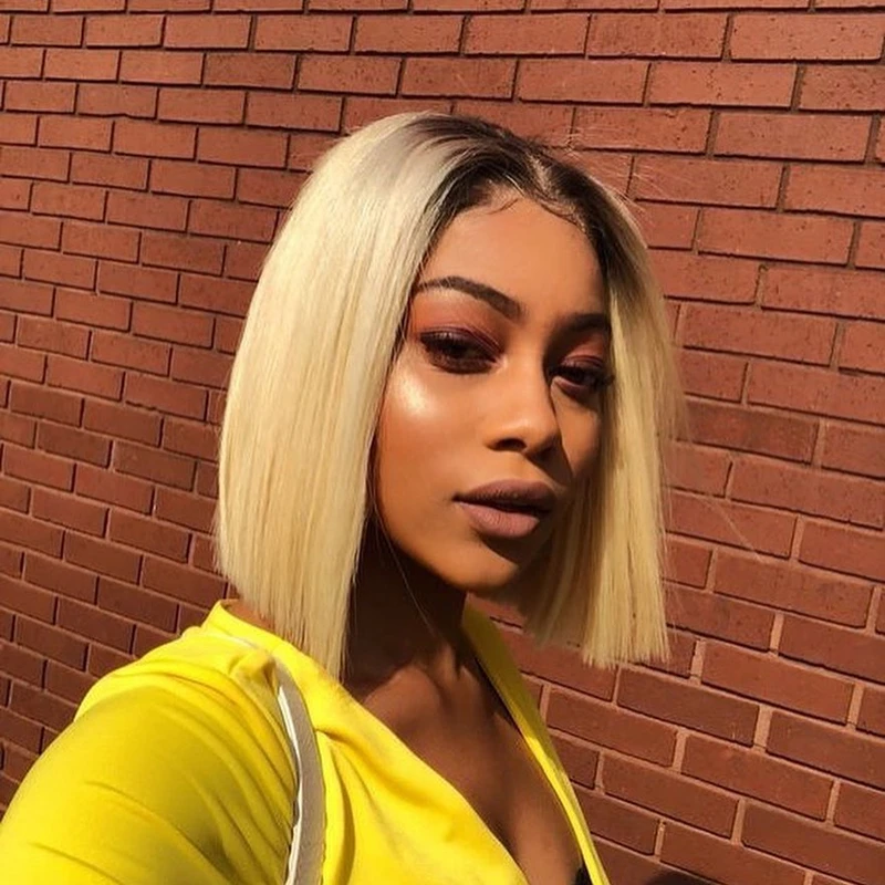 Black Blonde Short Bob Ombre Wig Colored Lace Part Human Hair Wigs For Women 1b/613 Straight Brazilian 100% Natural hair | Шиньоны и