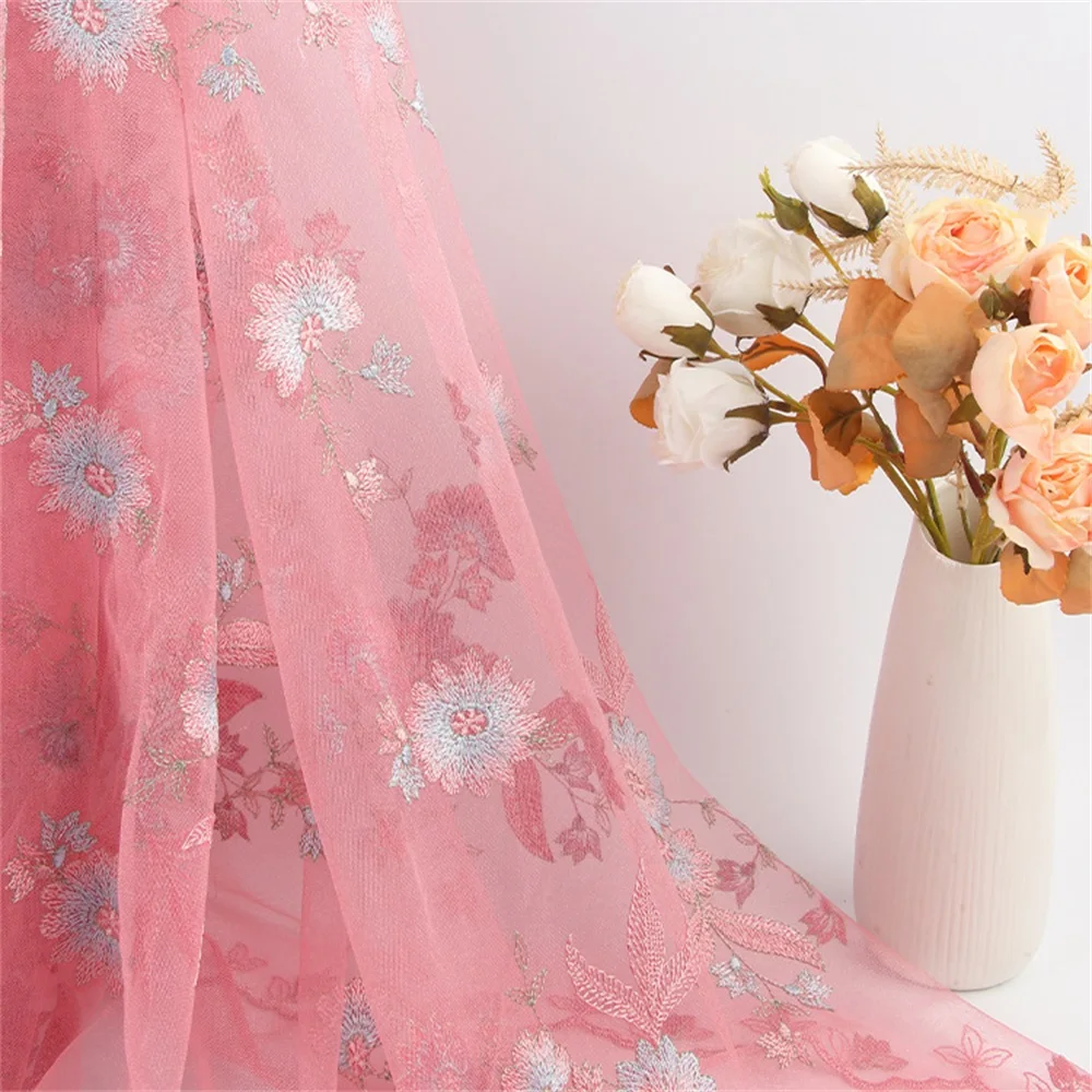 

2Yards New Pink Tulle Mesh Lace Fabric DIY Lady Dress Background Cloth Fabric For Sewing V2808