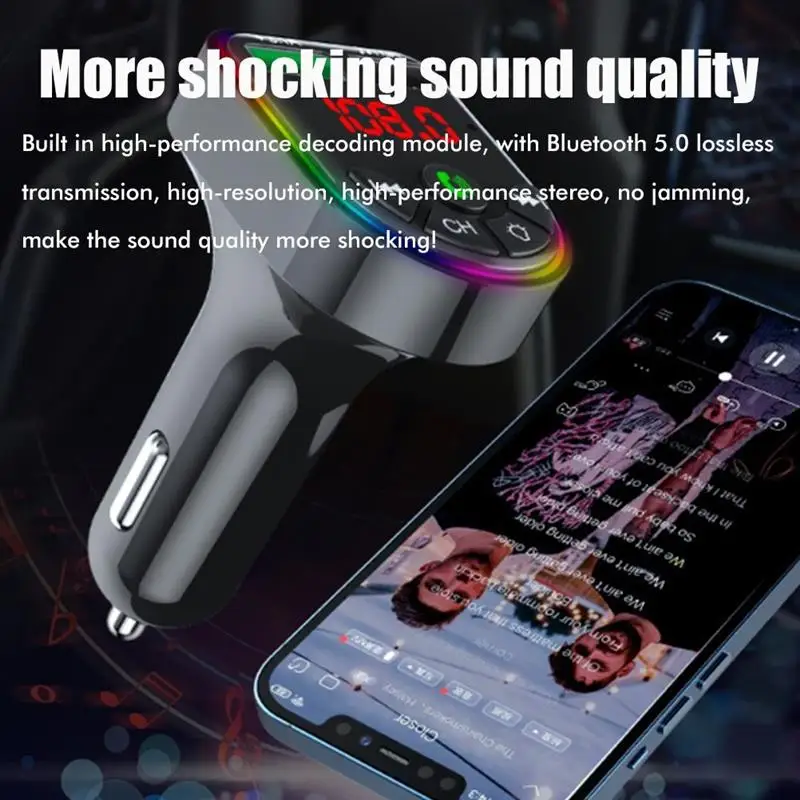 

Bluetooth Car Transmitter MP3 Player With Colorful Atmosphere Lights Dual USB Port Car Lighter